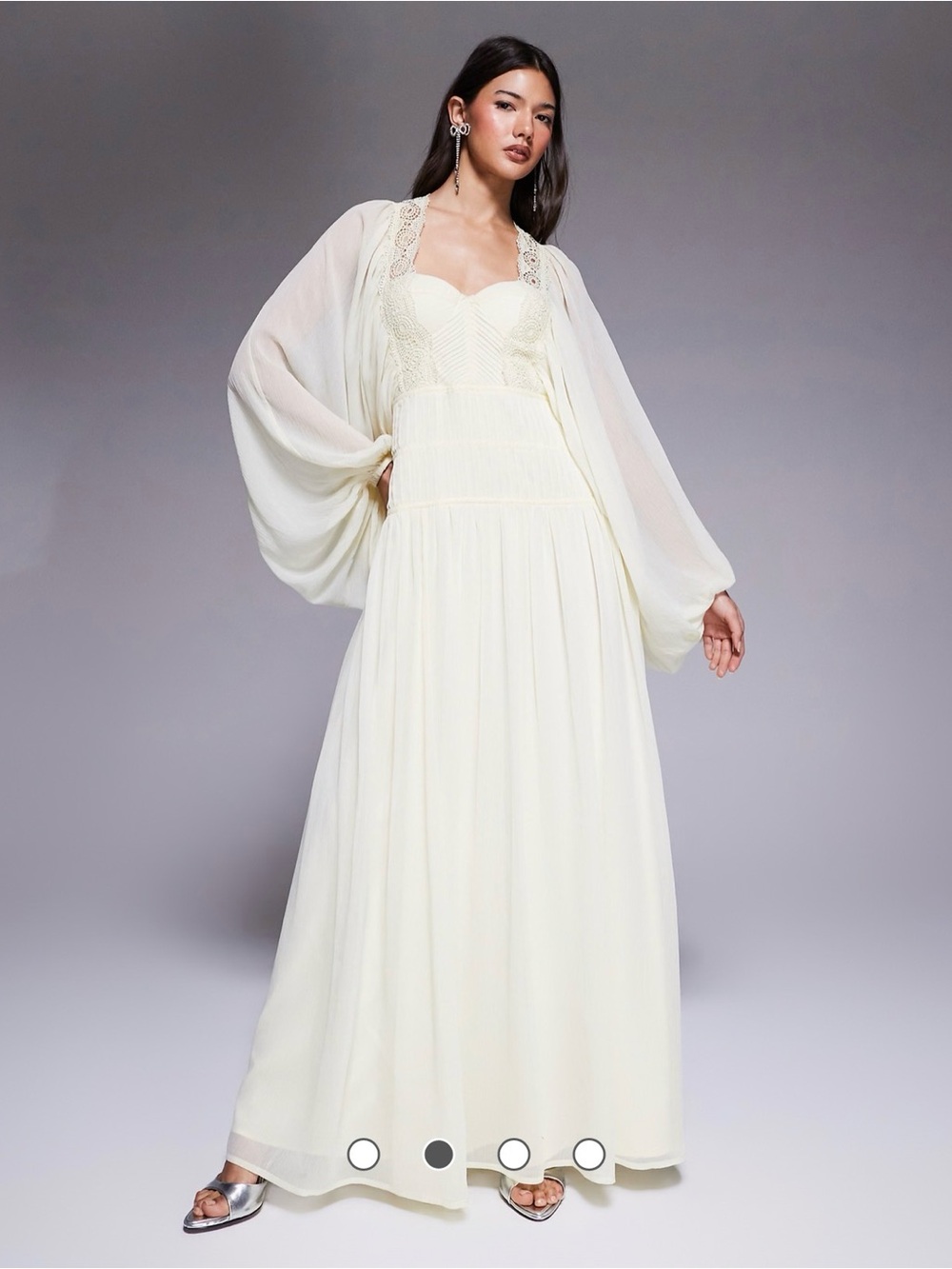 ASOS lemon yellow Lace-Trim Long Sleeve Maxi Dress